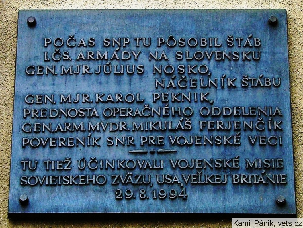 Pamätná tabuľa Štáb 1.ČS armády na Slovensku